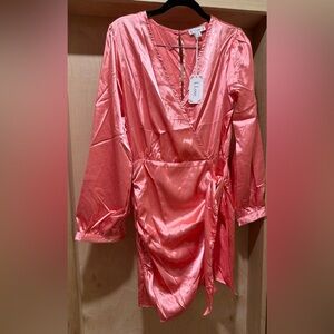 L Love Coral Satin Wrap Dress Size Small New with Tags 🏷️